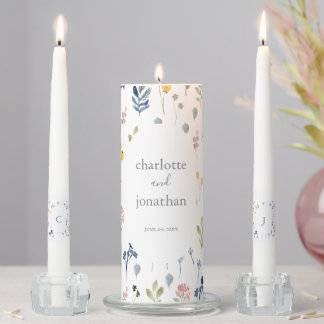 Rustic Wildflower Modern Wedding Unity Candle Set