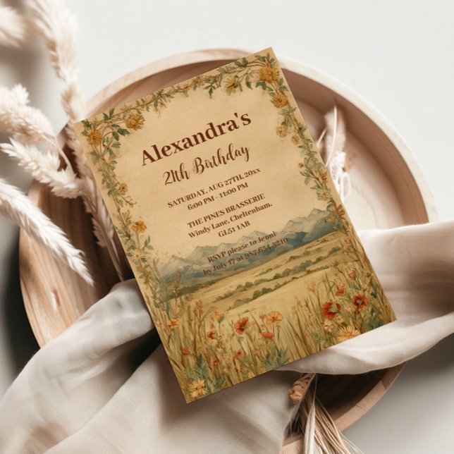 Rustic Wildflower Mountain Birthday Invitation (Creator Uploaded)