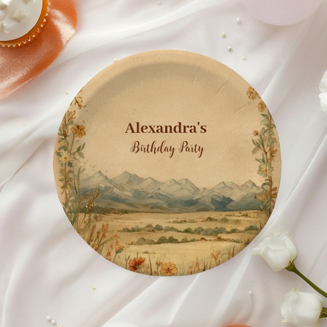 Rustic Wildflower Mountain Birthday Paper Plates (Creator Uploaded)