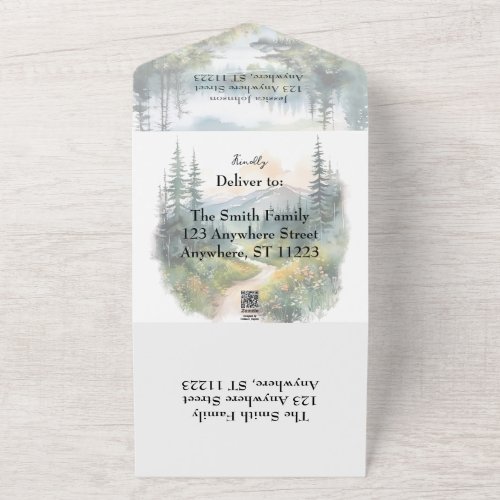 Rustic Wildflower Mountain Watercolor   All In One Invitation