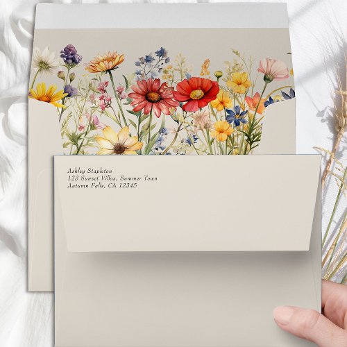 Rustic Wildflower Neutral Wedding Invitation Envelope