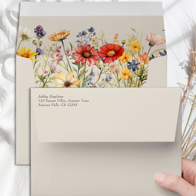 Rustic Wildflower Neutral Wedding Invitation Envelope (Floral envelopes with return address from the Rustic Wildflower Wedding Collection by Darling & May
)