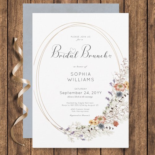 Rustic Wildflower Oval Frame Bridal Brunch Invitation