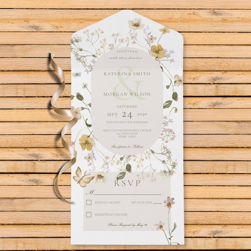 Rustic Wildflower Oval Frame White No Dinner All In One Invitation