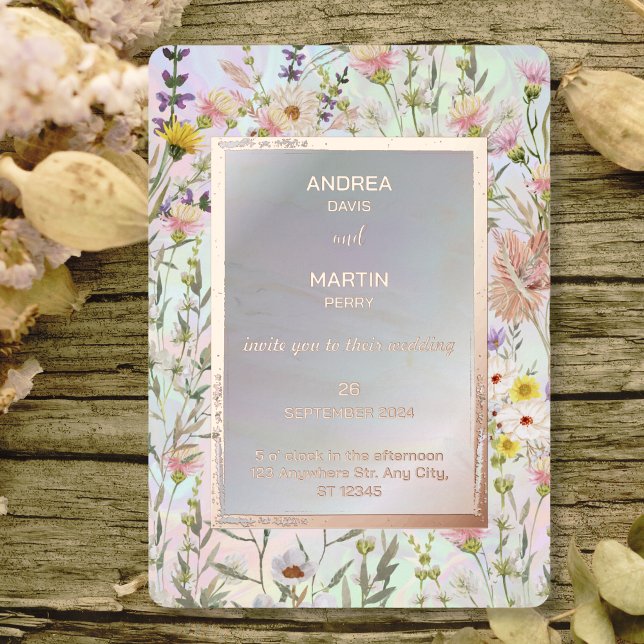 Rustic Wildflower Pastel Garden Wedding  Foil Invitation (Creator Uploaded)