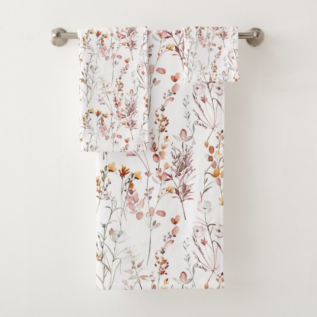 Rustic Wildflower Pattern Bath Towel Set (Insitu)