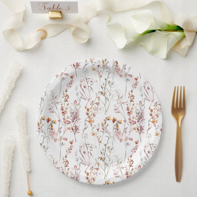 Rustic Wildflower Pattern Paper Plates (Wedding)