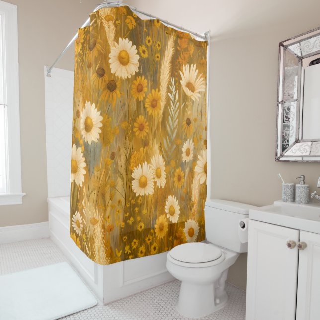 Rustic Wildflower Pattern Shower Curtain (In Situ)