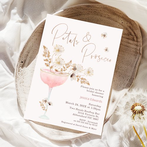 Rustic Wildflower Petal Prosecco Bridal Shower Invitation