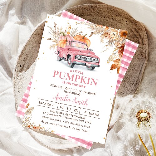 Rustic Wildflower Pink Pumpkin Truck Baby Shower  Invitation