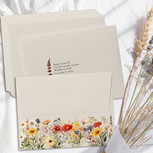 Rustic Wildflower Pre_Addressed Wedding RSVP Envelope
