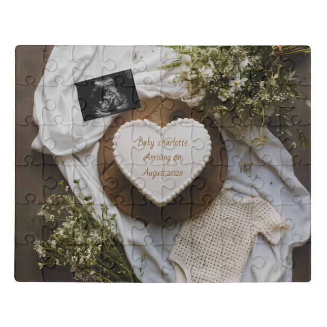 Rustic wildflower pregnancy announcement keepsake  jigsaw puzzle (Puzzle Horizontal)