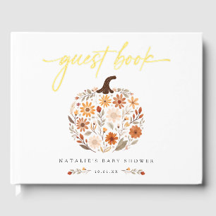 Rustic Wildflower Pumpkin Fall Baby Shower Foil Guest Book