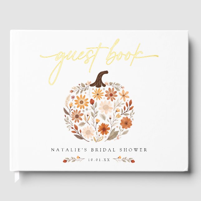 Rustic Wildflower Pumpkin Fall Bridal Shower Foil Guest Book (Front)