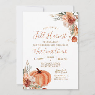 Rustic Wildflower Pumpkin Fall Harvest Celebration Invitation