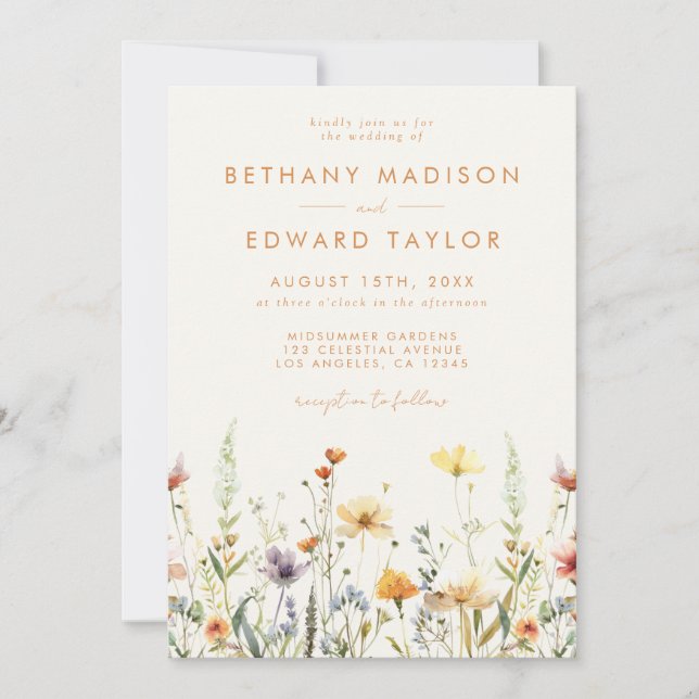 Rustic Wildflower QR Code Wedding Invitation (Front)