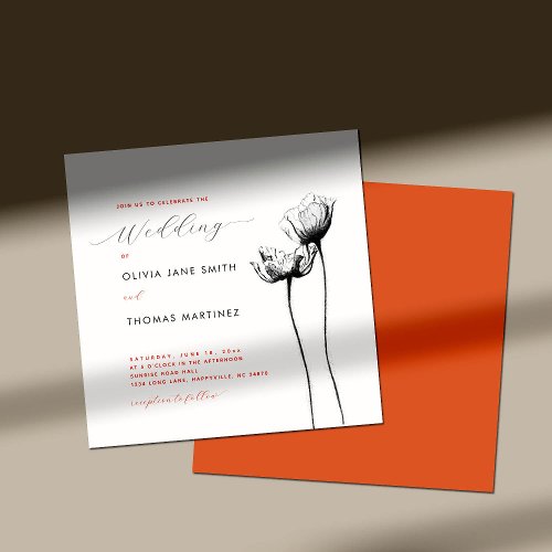 Rustic Wildflower Red Orange Poppy Elegant Wedding Invitation