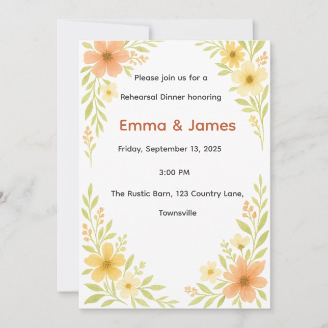 Rustic Wildflower Rehearsal Dinner Invitation (Front)