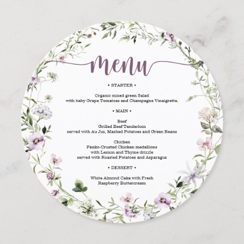 Rustic Wildflower Round Bridal Shower Menu