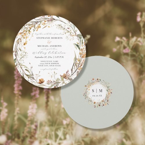 Rustic Wildflower Round Fall Autumn Flower Wedding Invitation