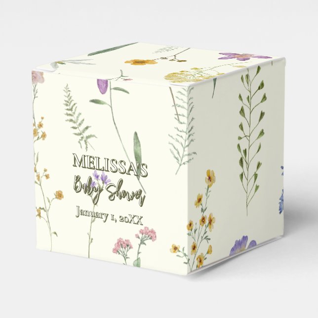 Rustic wildflower sage green baby shower favor boxes (Front Side)