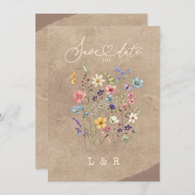 Rustic Wildflower Save the Date No Photo Wedding  Note Card (Front/Back)