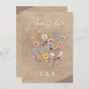 Rustic Wildflower Save the Date No Photo Wedding Note Card