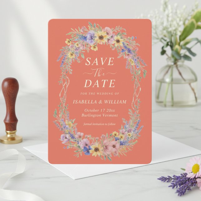 Rustic Wildflower Save The Date Terracotta Bloom Invitation (Creator Uploaded)