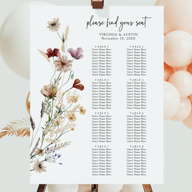 Rustic Wildflower Seating Chart Foam Board (Rustic Boho Wildflower Seating Chart Foam Board by Painted Paperie
)
