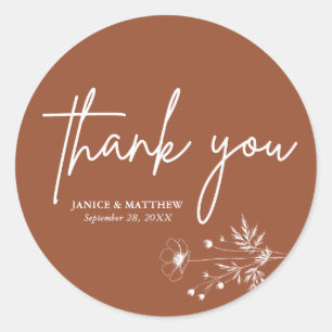 Rustic Wildflower Terracotta Boho Wedding Classic Round Sticker