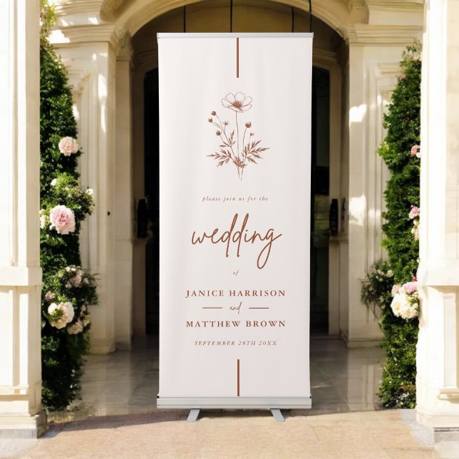 Rustic Wildflower Terracotta Boho Wedding Retractable Banner (Rustic wildflower terracotta wedding banner adds warm personalized charm to your welcome display)