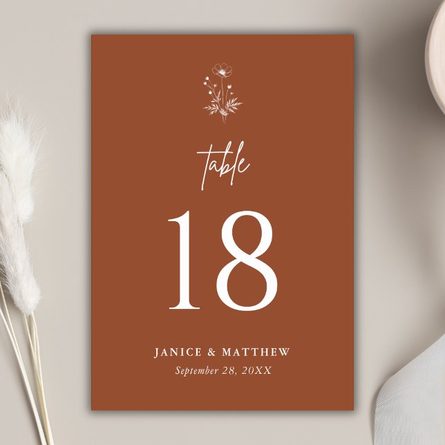 Rustic Wildflower Terracotta Boho Wedding Table Number (Creator Uploaded)