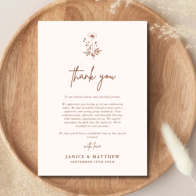 Rustic Wildflower Terracotta Boho Wedding Thank You Card (Creator Uploaded)