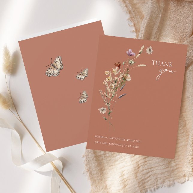 Rustic Wildflower Terracotta Wedding Thank You Card (Creator Uploaded)