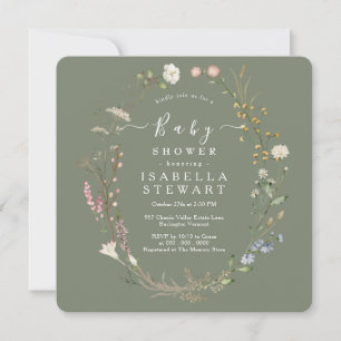 Rustic Wildflower Theme Sage Green Baby Shower Invitation