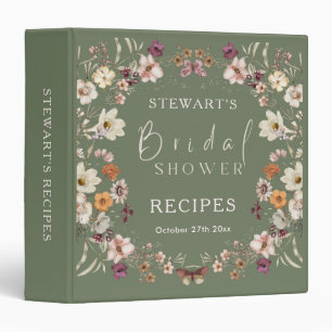 Rustic Wildflower Theme Sage Green Bridal Shower 3 Ring Binder