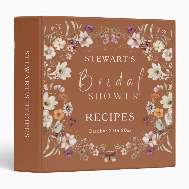 Rustic Wildflower Theme Terracotta Bridal Shower 3 Ring Binder (Front/Spine)