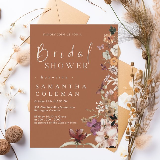 Rustic Wildflower Theme Terracotta Bridal Shower Invitation (Creator Uploaded)