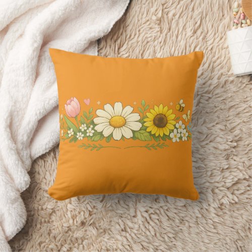 Rustic Wildflower Throw Pillow