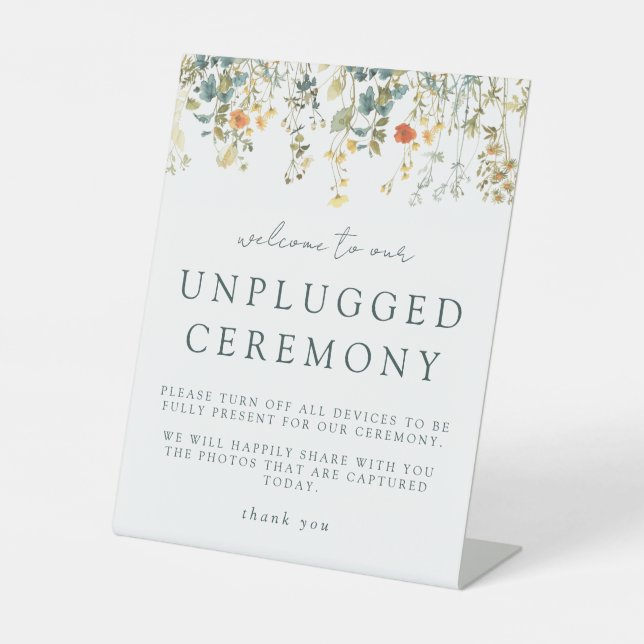Rustic Wildflower Unplugged Ceremony Wedding Pedestal Sign (Front)