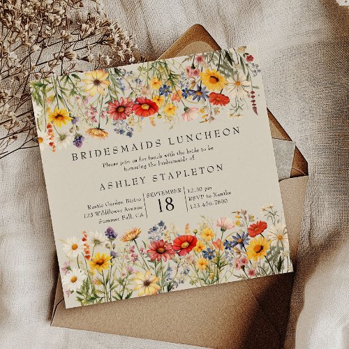 Rustic Wildflower Warm Floral Bridesmaids Luncheon Invitation