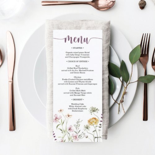 Rustic Wildflower Wedding Bridal Shower Menu