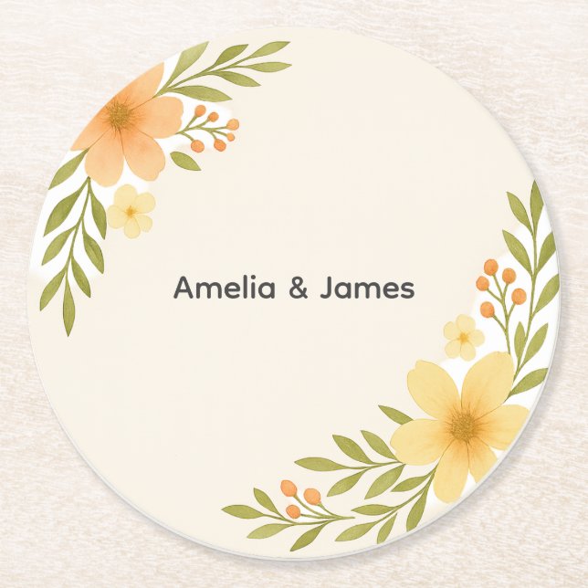 Rustic Wildflower Wedding Coasters (Front)