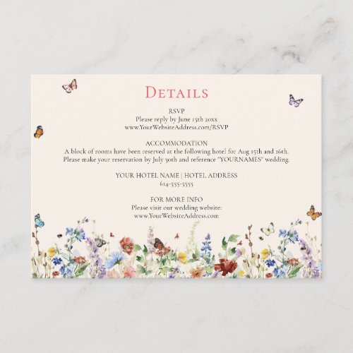 Rustic Wildflower Wedding Details Enclosure Card