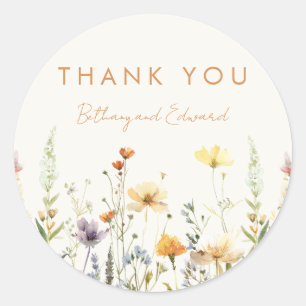 Rustic Wildflower Wedding Favor Thank You Classic Round Sticker