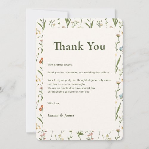 Rustic Wildflower Wedding Floral Appreciation  Thank You Card