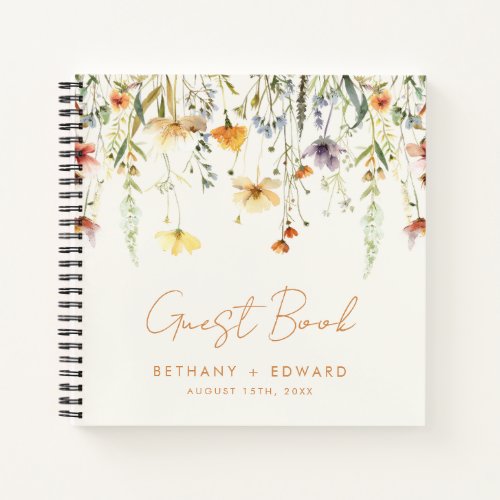 Rustic Wildflower Wedding Guest Book Notebook