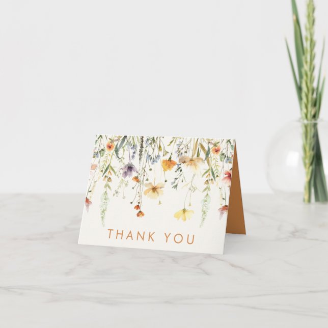 Rustic Wildflower Wedding Letterpress Thank You Card (Front)