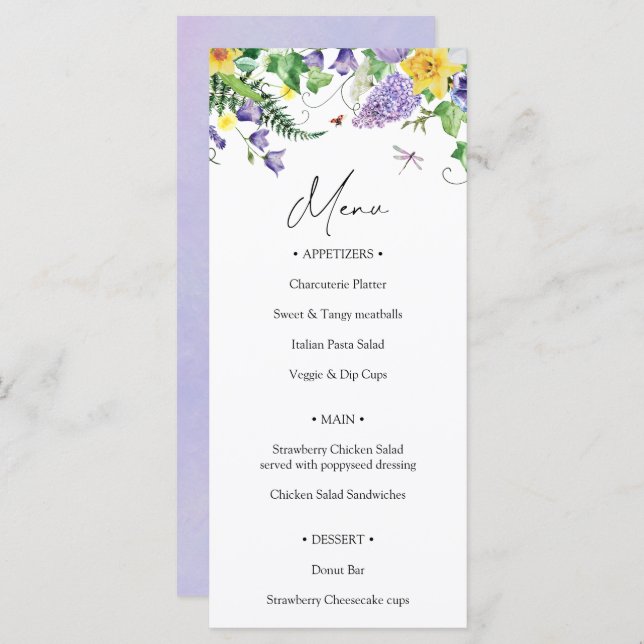Rustic Wildflower Wedding  Menu (Front/Back)