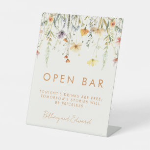 Rustic Wildflower Wedding Open Bar Pedestal Sign
